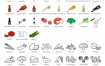 134个美丽的洋葱螃蟹三文鱼等蔬菜海鲜食物线条图标优质设计素材下载